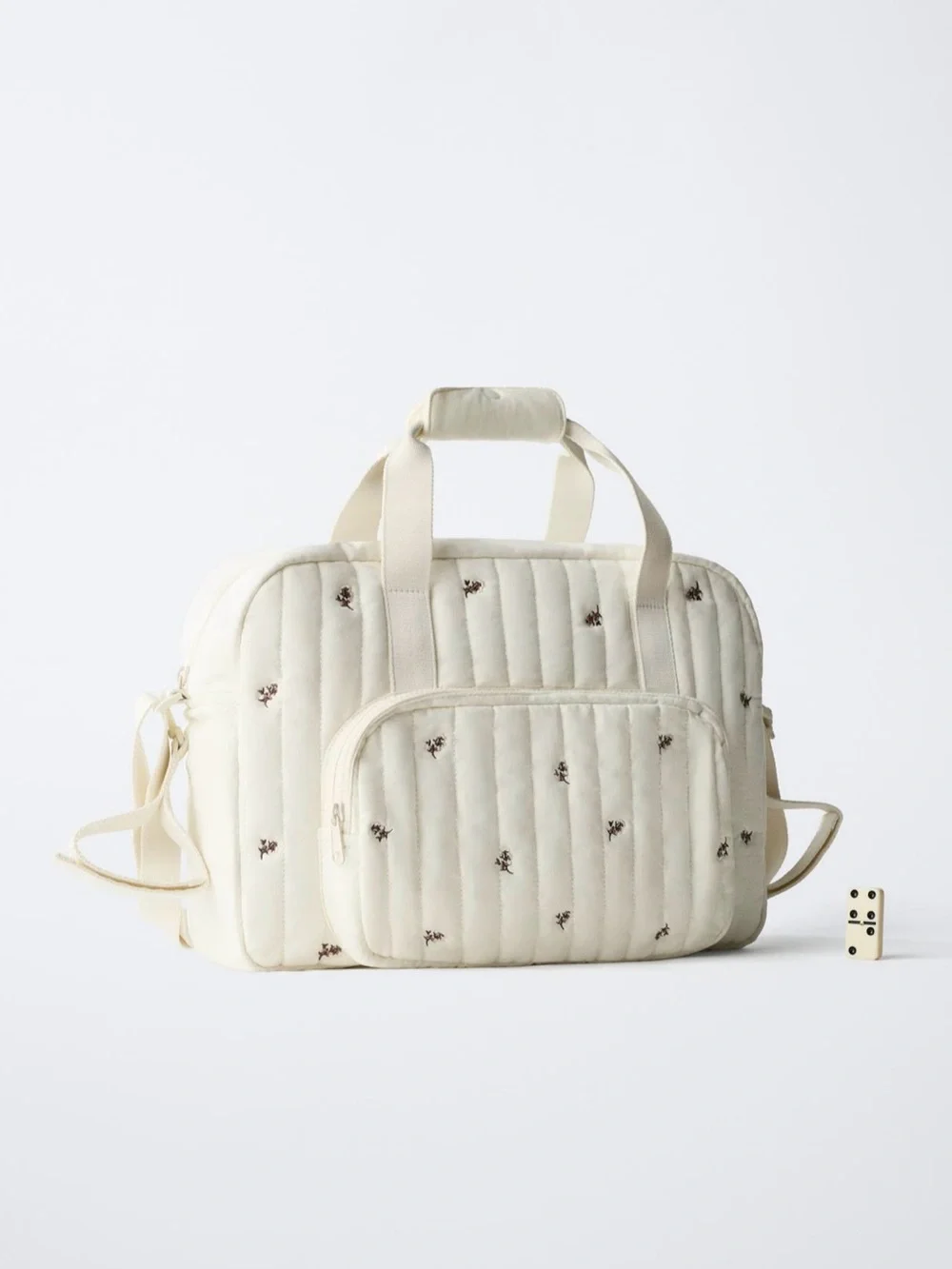 ZARA Cream Quilted Floral Maternity Bag
